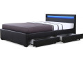 Cama doble "Nico" - LED - 180 x 200 cm - Blanco - Negro