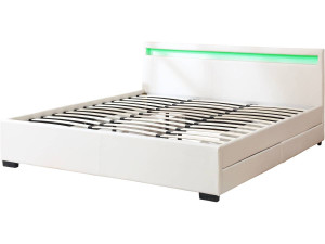 Cama doble "Nico" - LED - 180 x 200 cm - Blanco