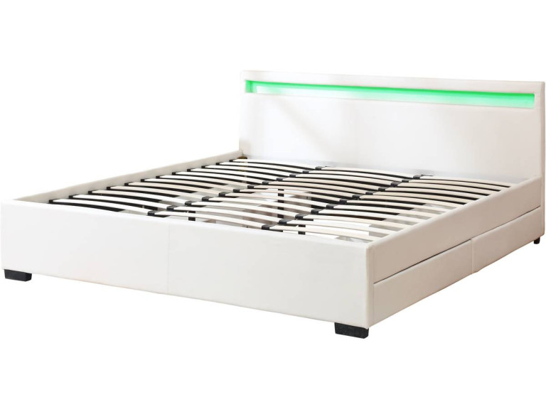 Cama doble "Nico" - LED - 180 x 200 cm - Blanco
