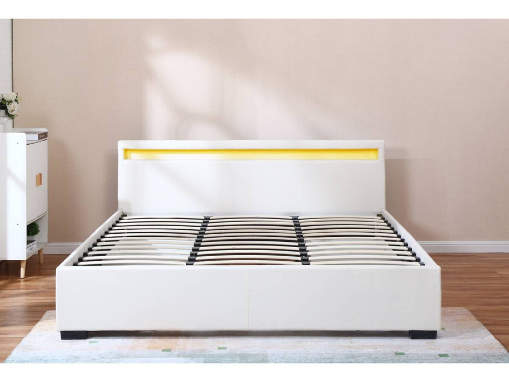 Cama doble "Nico" - LED - 180 x 200 cm - Blanco