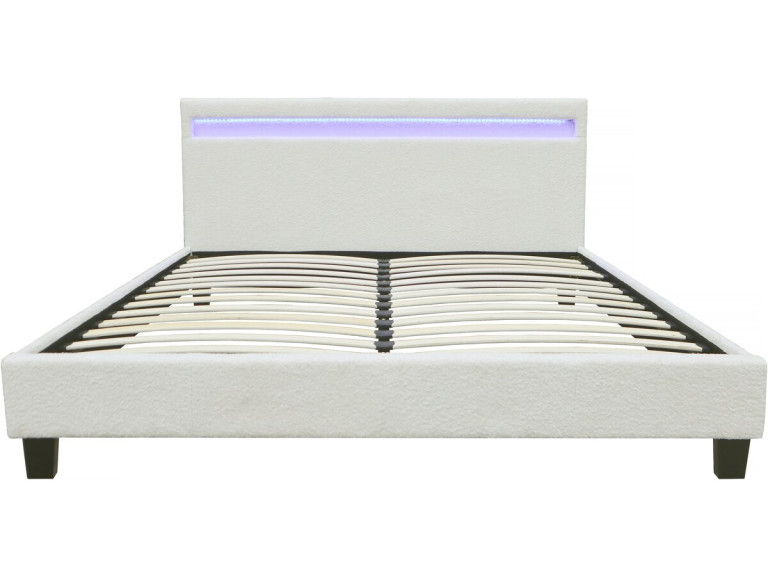 Cama de tela rizada "Maria" con LED 160x200cm - Crema