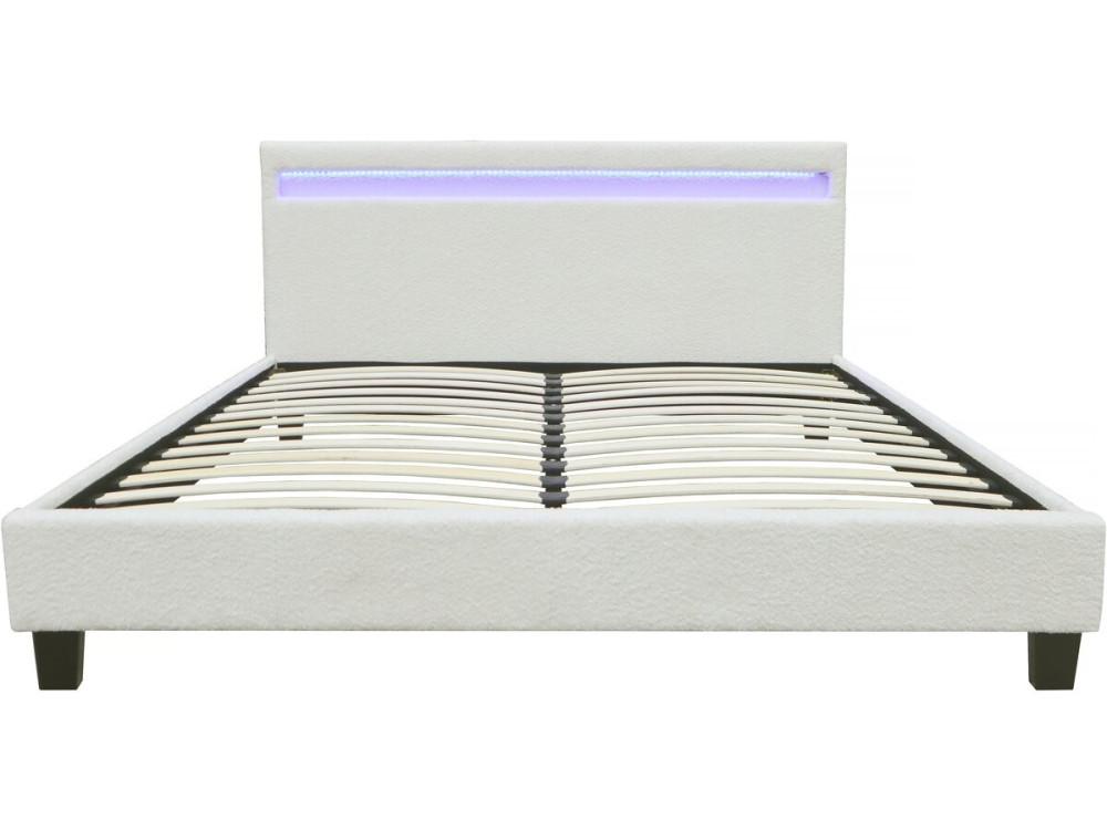 Cama de tela rizada "Maria" con LED 160x200cm - Crema