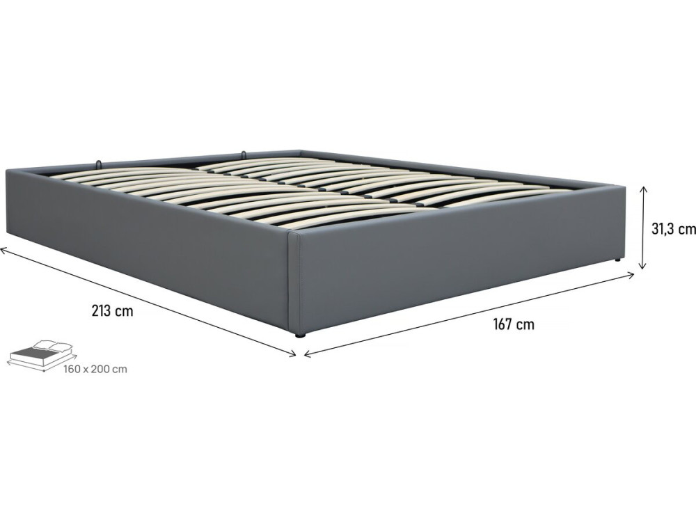 Cama doble de PVC con box "Ava" - 160 x 200 cm - Gris