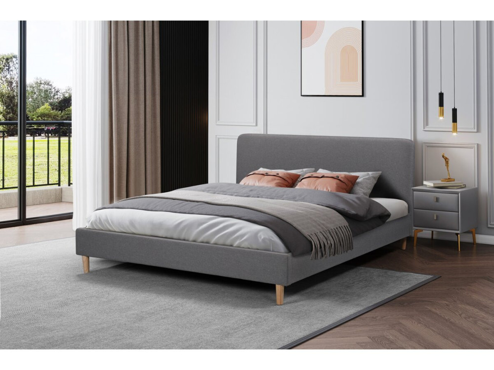 Cama doble de tela "Louise" - 140 x 190 cm - Gris