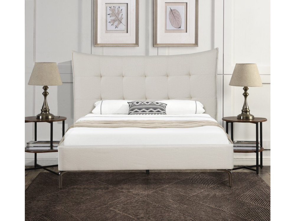 Cama doble de tejido capitoné «Aspen» 140 x 190 cm - Beige