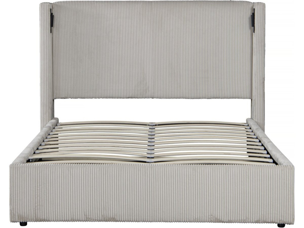 Cama doble de pana con cómoda integrada y lámpara "Cortina" - 140 x 190 cm - Beige