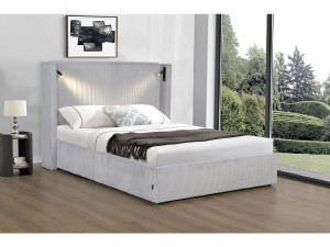 Cama doble de pana con cómoda integrada y lámpara "Cortina" - 160 x 200 cm - Gris 2