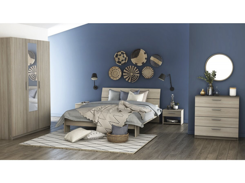 Cama doble de madera "Pricy" - 140 x 200 cm - Beige