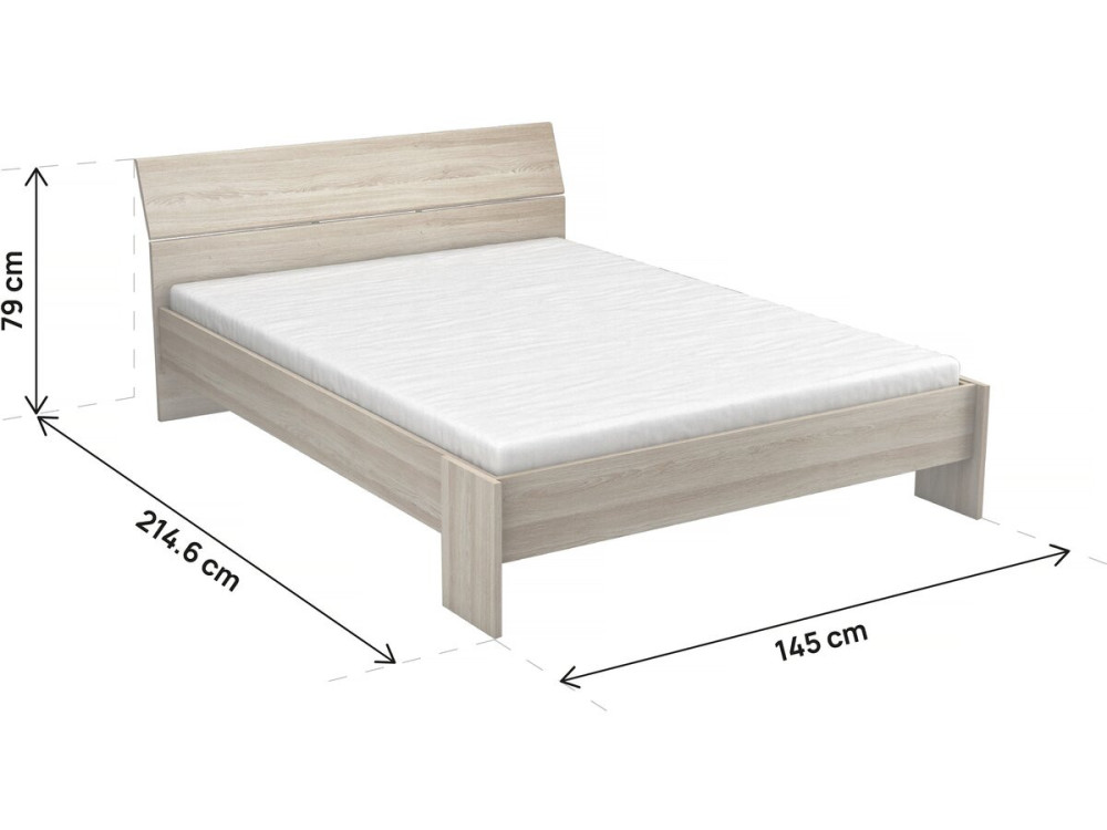 Cama doble de madera "Pricy" - 140 x 200 cm - Beige