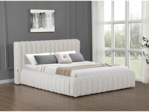 Cama doble de tela "Tignes" con espacio de almacenaje - 140 x 190 cm - Beige 2