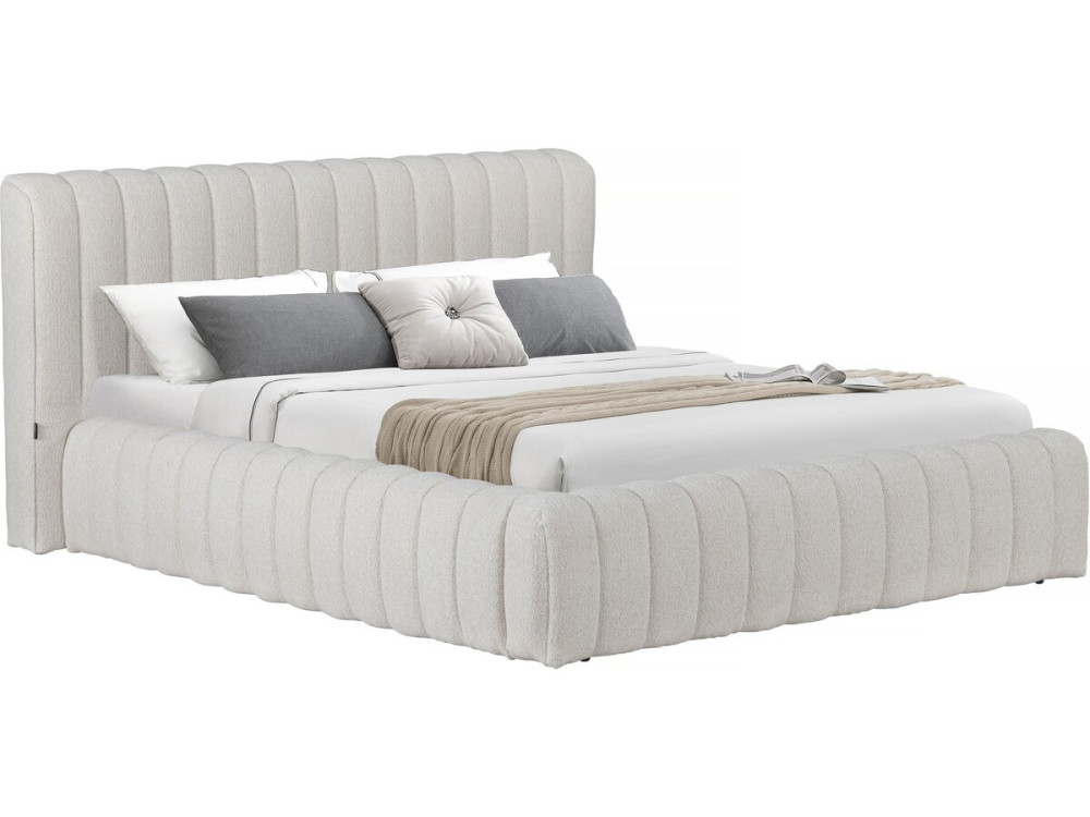 Cama doble de tela "Tignes" con espacio de almacenaje - 160 x 200 cm - Beige