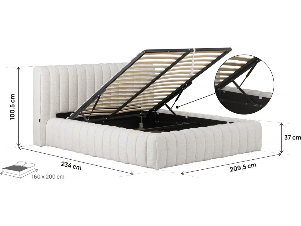 Cama doble de tela "Tignes" con espacio de almacenaje - 160 x 200 cm - Beige