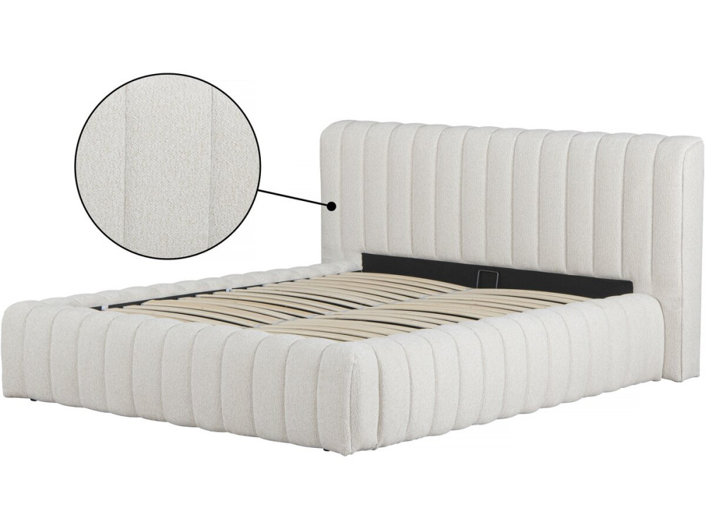Cama doble de tela "Tignes" con espacio de almacenaje - 160 x 200 cm - Beige