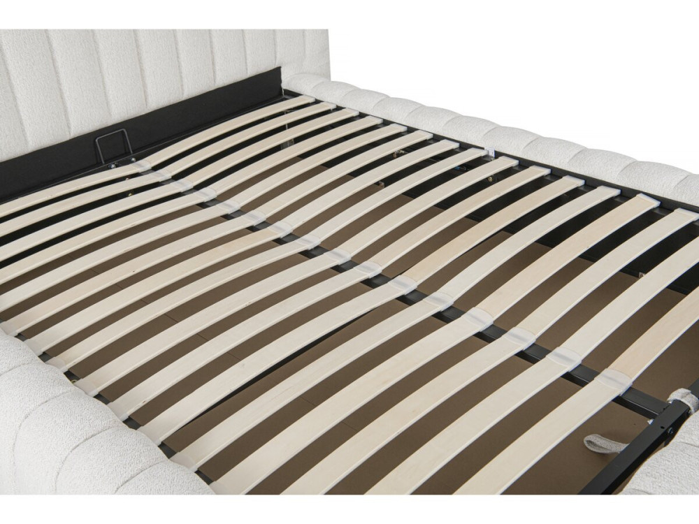 Cama doble de tela "Tignes" con espacio de almacenaje - 160 x 200 cm - Beige