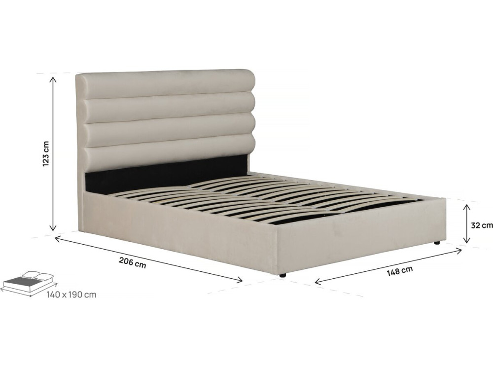 Cama doble de terciopelo de diseño "Livigno" - 140 x 190 cm - Beige
