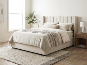 Cama doble "Saint-Moritz" en ropa de cama con box - 160 x 200 cm - Beige 2