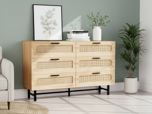 Cómoda "Harrison" de madera y caña - 120 x 40 x 75 cm - Beige 2