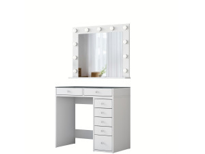 Tocador "Kona" con espejo de madera - 90 x 44 x 80 cm - Blanco