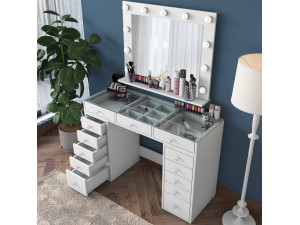 Tocador "Baria" con espejo de madera - 120 x 44 x 80 cm - Blanco 2