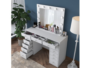 Tocador "Sirma" con espejo de madera - 120 x 44 x 82 cm - Blanco 2
