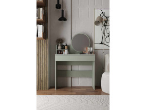 Tocador "Harmony Mini Round" con espejo de madera - 90 x 40 x 133 cm - Verde 2