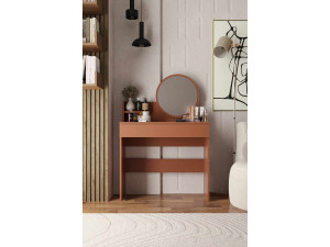 Tocador "Harmony Mini Round" con espejo de madera - 90 x 40 x 133 cm - Terracota 2