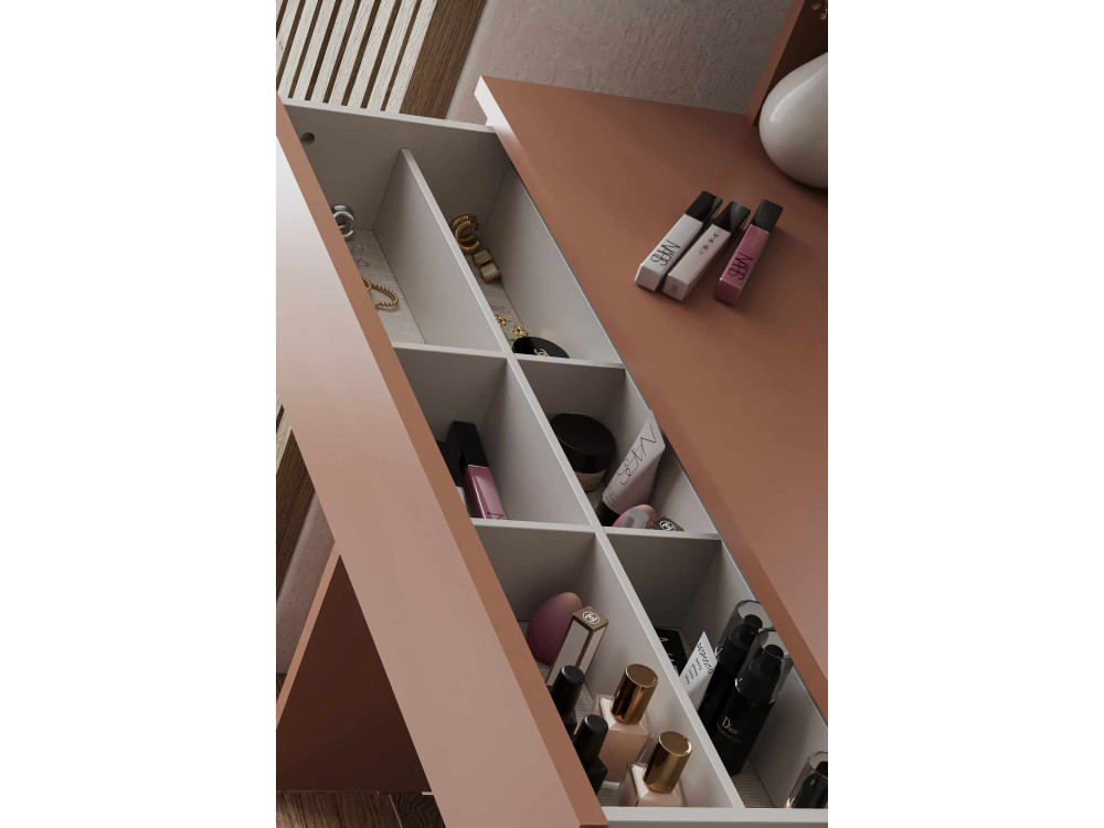 Tocador "Harmony Mini Round" con espejo de madera - 90 x 40 x 133 cm - Terracota