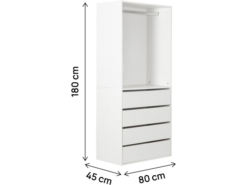 Armario "Opéra" con 4 cajones y 1 espacio para colgar - 80 x 45 x 180 cm - Blanco