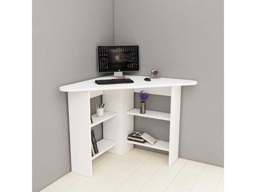 Escritorio "esquinero" de madera - 80 x 80 x 73 cm - Blanco