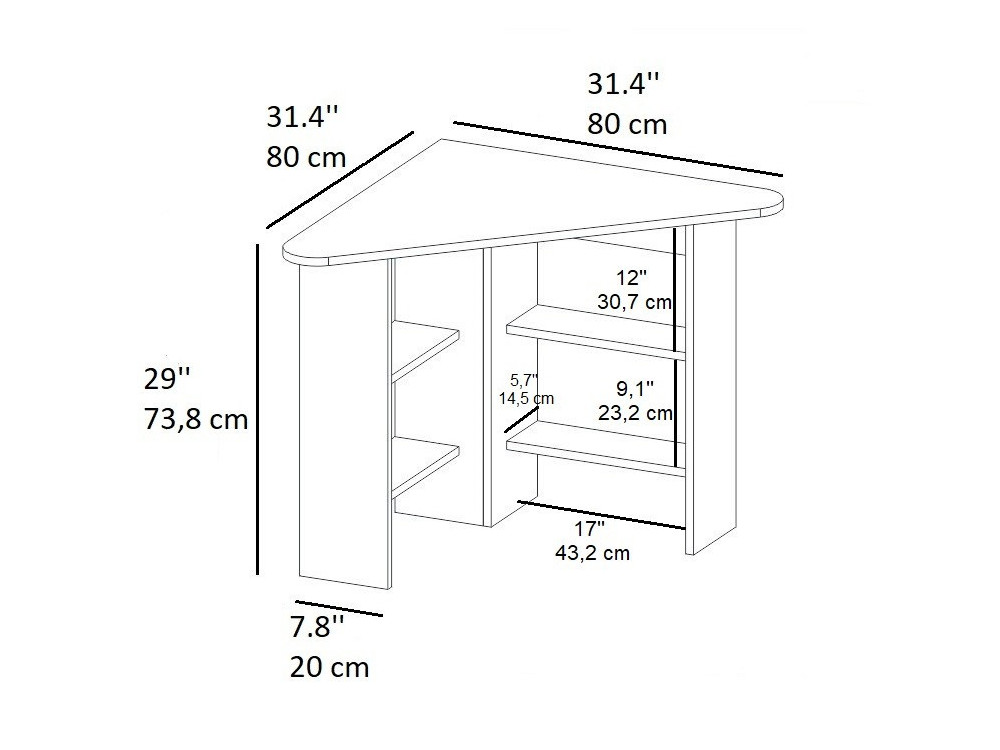 Escritorio "esquinero" de madera - 80 x 80 x 73 cm - Blanco