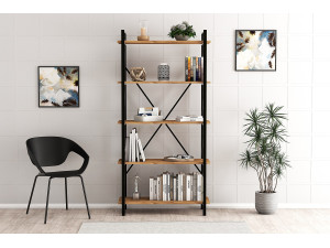 Librería de madera "Nero" - 90 x 33 x 180 cm - Pino AtlánticoNegro 2