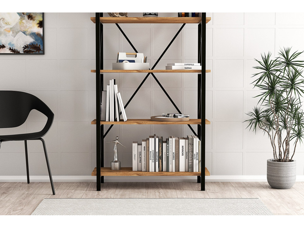 Librería de madera "Nero" - 90 x 33 x 180 cm - Pino AtlánticoNegro