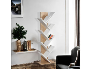Librería de madera "Tuval 066" - 46 x 22 x 129 cm - Roble, Blanco 2