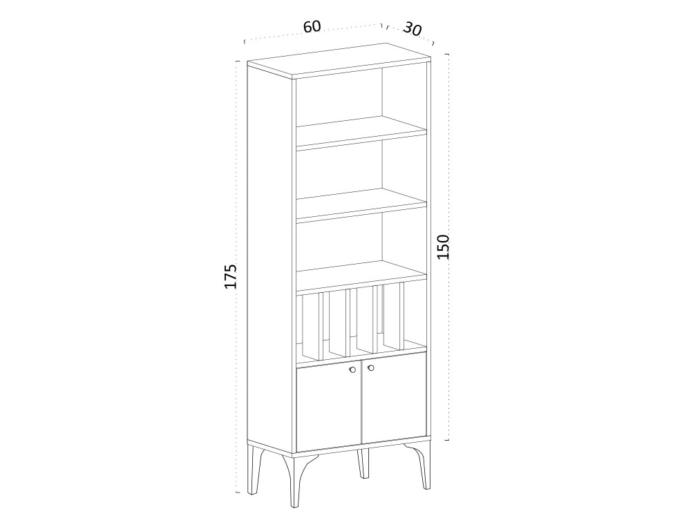 Librería de madera "Pollux" - 60 x 30 x 175 cm - Roble zafiro