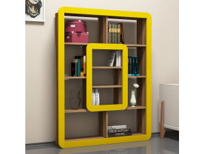 Librería de madera "Orkide" - 108 x 21 x 140 cm - Nogal, Amarillo 2