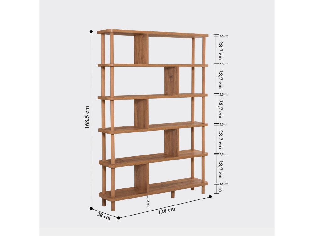 Librería de madera "Meta" - 120 x 28 x 168 cm - Marrón