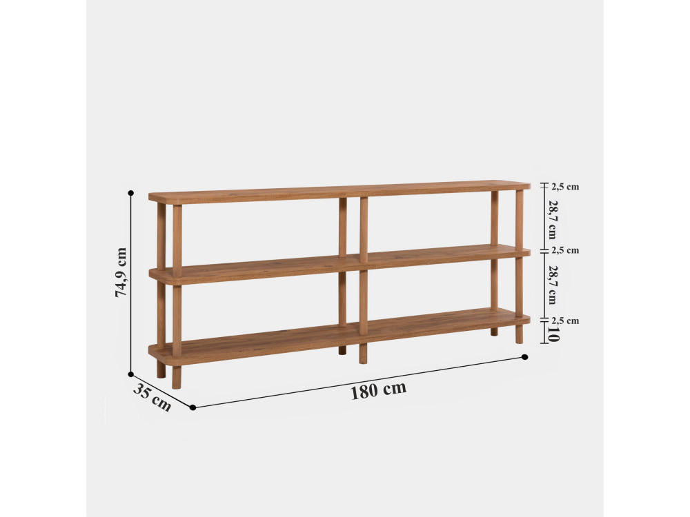 Librería de madera "Zen" - 180 x 35 x 75 cm - Marrón