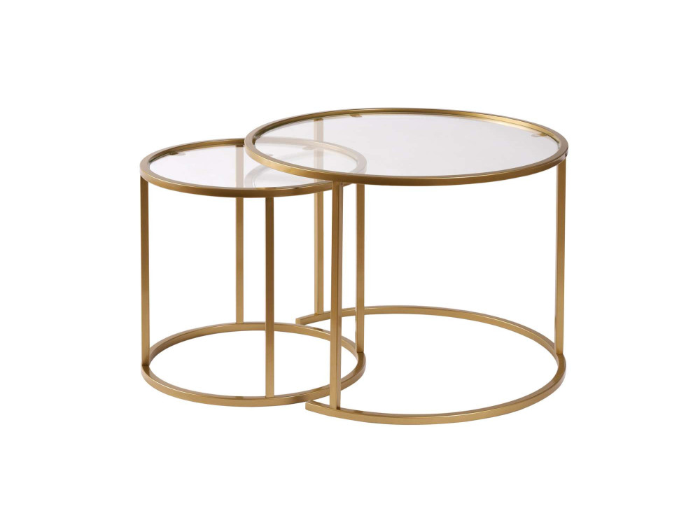 Lote de 2 mesas de centro de metal "Aurum" - 60 x 60 x 43 cm - Oro transparente