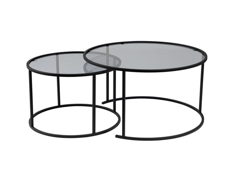 Lote de 2 mesas de centro de metal "Aurum" - 80 x 80 x 43 cm - Negro Gris