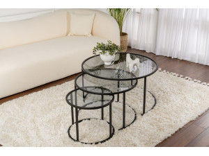Lote de 3 mesas de centro de metal "Aurum" - 80 x 80 x 43 cm - Negro Gris 2