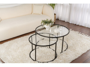 Lote de 2 mesas de centro de metal "Aurum" - 80 x 80 x 43 cm - Negro Transparente 2