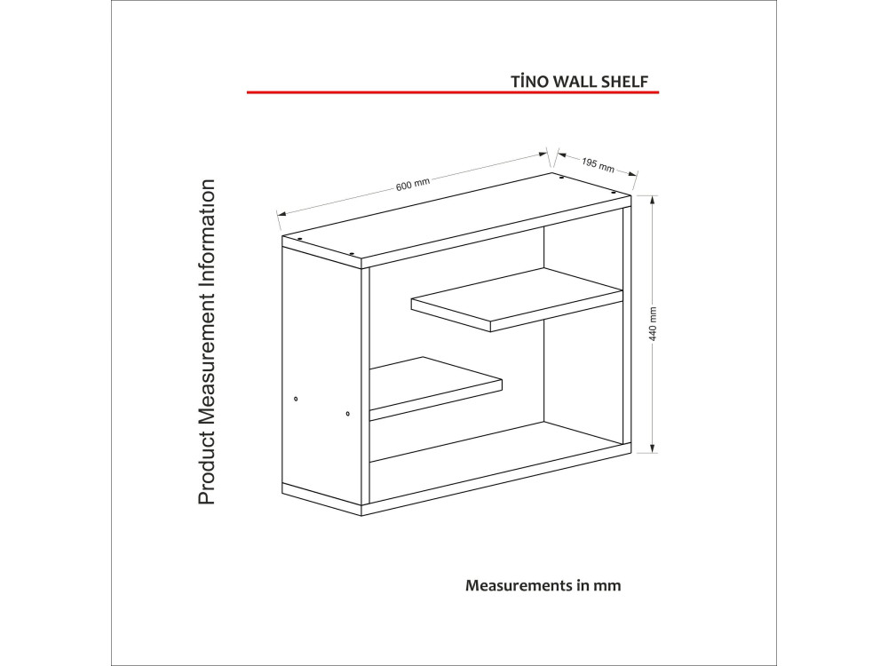 Estantería de pared de madera "Tino" - 60 x 19 x 44 cm - Nogal