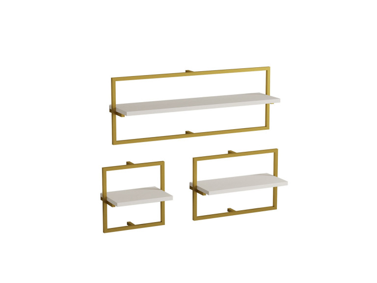 Estante de pared de madera "Yeso" - 80 x 20 x 30 cm - Blanco, Dorado