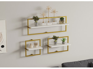 Estante de pared de madera "Yeso" - 80 x 20 x 30 cm - Blanco, Dorado 2