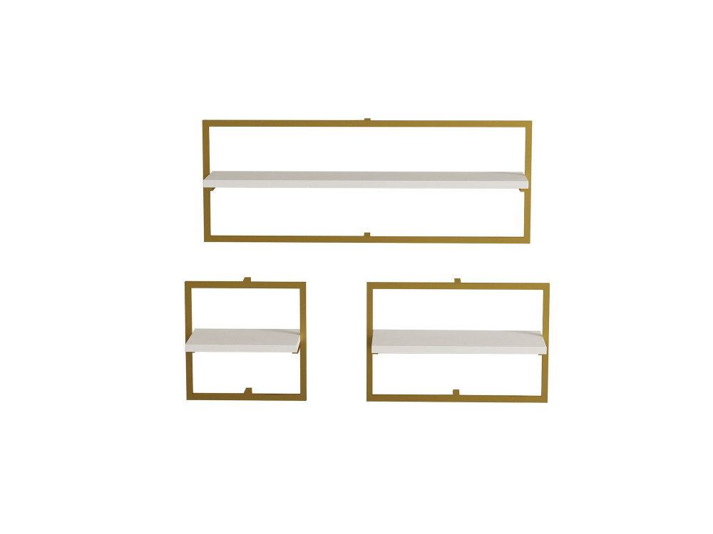 Estante de pared de madera "Yeso" - 80 x 20 x 30 cm - Blanco, Dorado