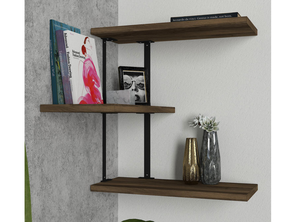 Estantería de pared de madera "Frisbi" - 45 x 20 x 47 cm - NogalNegro