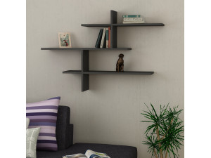 Estantería de pared de madera "Leo" - 123 x 22 x 80 cm - Antracita 2