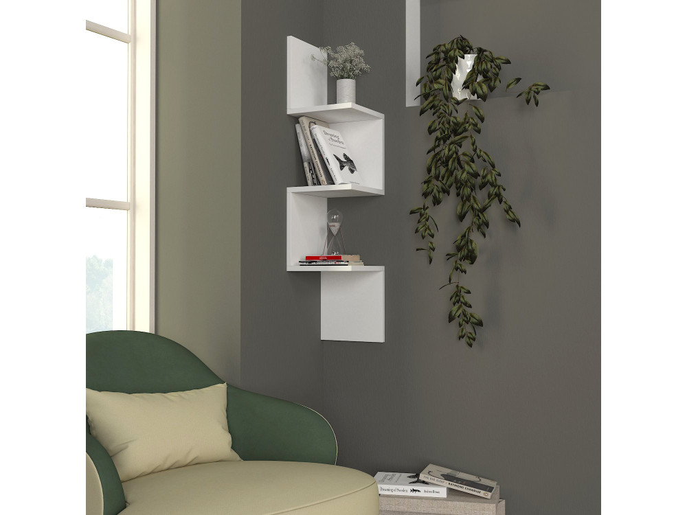 Estante de pared de madera "Esquina" - 25 x 25 x 105 cm - Blanco
