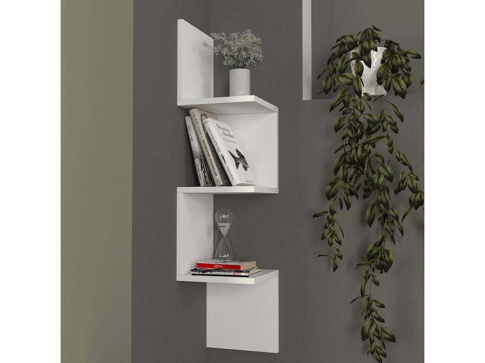 Estante de pared de madera "Esquina" - 25 x 25 x 105 cm - Blanco