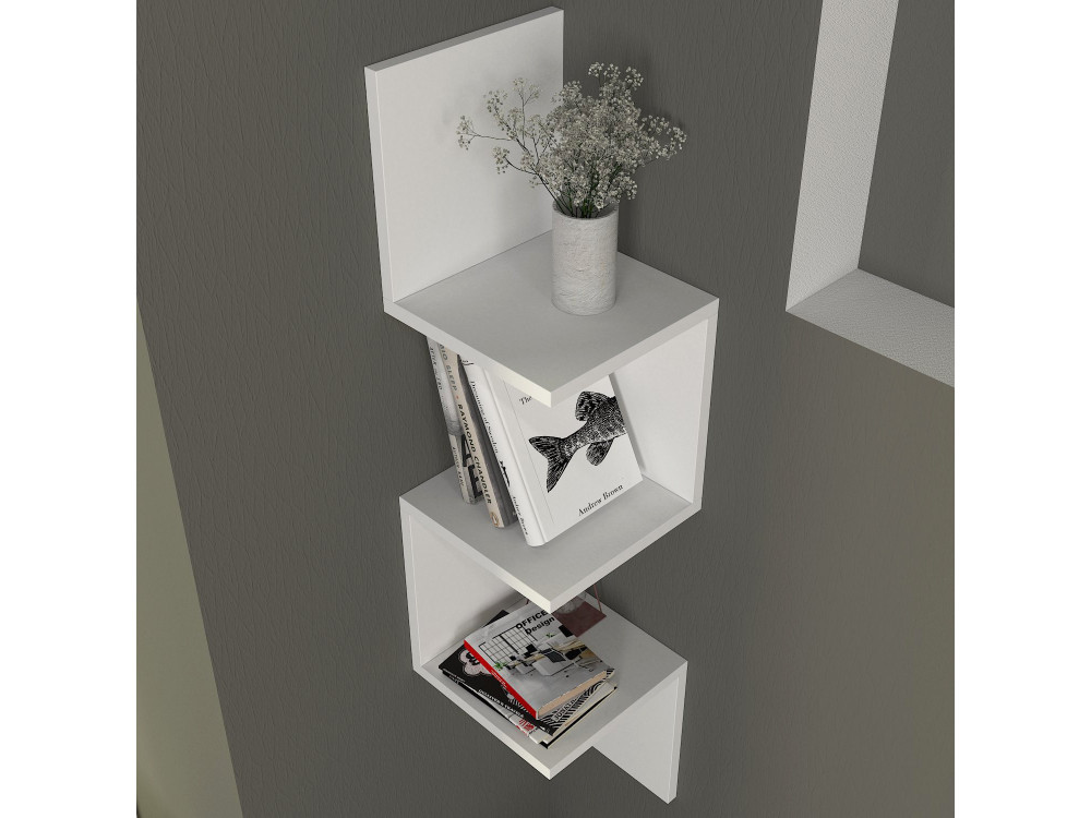 Estante de pared de madera "Esquina" - 25 x 25 x 105 cm - Blanco
